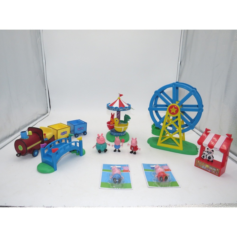 Peppa Pig Fun Fair Merry Go Round Bridge Panda Toy Ferris Wheel Train Set New Pe